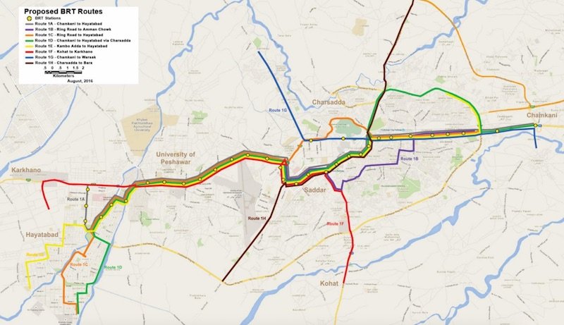 Metro Peshawar BRT路线原理图